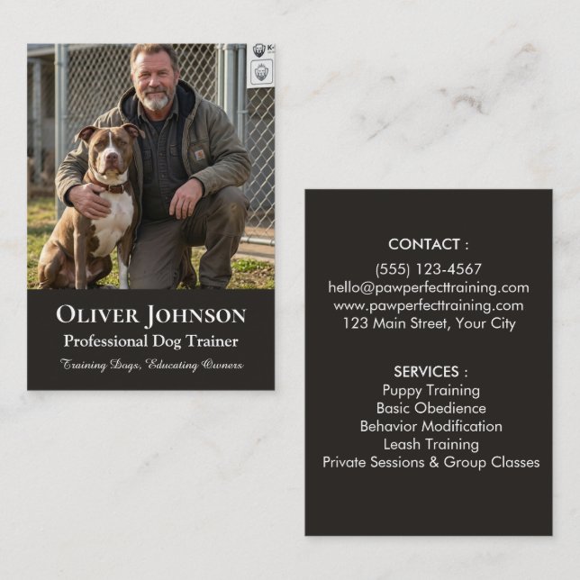 Minimalistisk fotohundtränare professionell anpass visitkort (Fram/baksida)