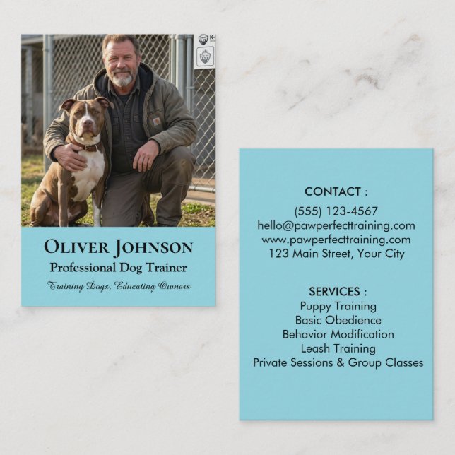 Minimalistisk fotohundtränare professionell anpass visitkort (Fram/baksida)