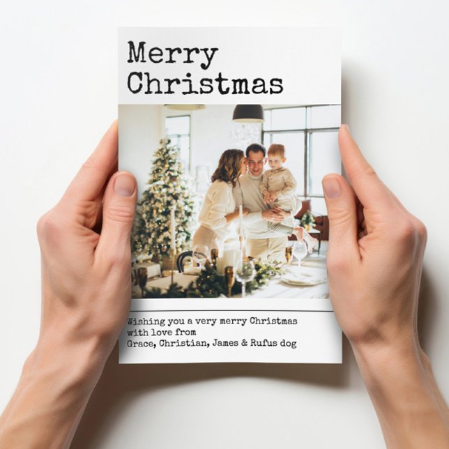 Minimalistisk fotojul med enkel skrivmaskin-text julkort (Simple Typewriter Text Minimalist Photo Christmas Holiday Card by Ricaso. printed & digital download)