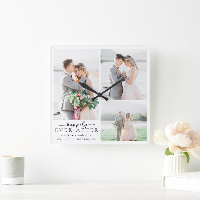 Minimalistisk fotokalligrafi Bröllop Fyrkantig Klocka (Hem)