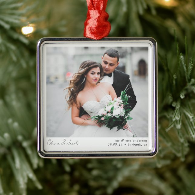 Minimalistisk fotokalligrafi Bröllop Julgransprydnad Metall (Träd)