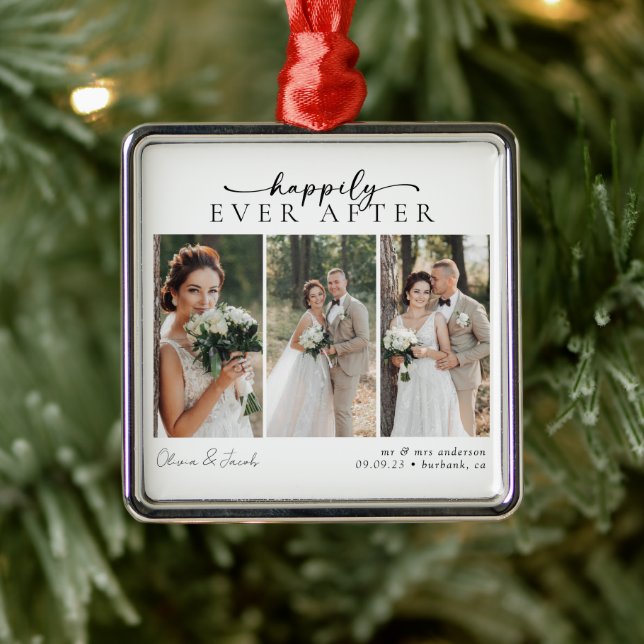 Minimalistisk fotokalligrafi Bröllop Julgransprydnad Metall (Träd)