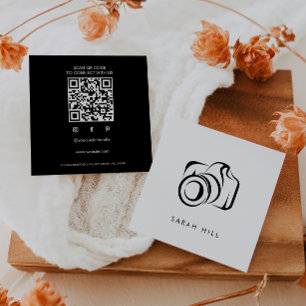 Minimalistisk fotokamera QR-kod Fyrkantigt Visitkort