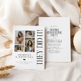 Minimalistisk fotokollage dubbel examensfest inbjudningar