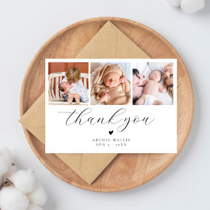 Minimalistisk fotokollage Elegant babyfirande Tack Kort