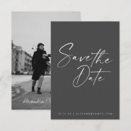 Minimalistisk fotoöverlägg Svart Vitt Skript  Spara Datumet