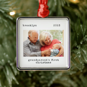 Minimalistisk fotopappersons första jul julgransprydnad metall