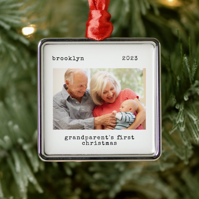 Minimalistisk fotopappersons första jul julgransprydnad metall (Träd)