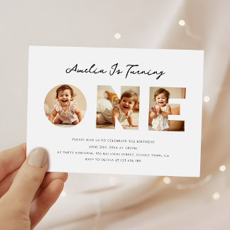 Minimalistisk fotosamling med skript första födels inbjudningar