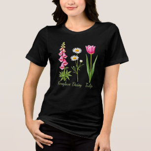 Minimalistisk Foxglove Daisy Tulip Blommigt Art T Shirt