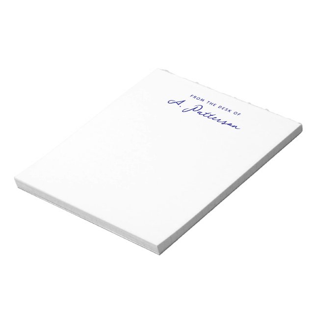 Minimalistisk från skrivbordet Navy Blue Skriptnam Anteckningsblock (Roterad)
