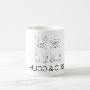 Minimalistisk fransk bulldog och mops med anpassat kaffemugg
