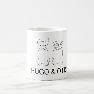 Minimalistisk fransk bulldog och mops med anpassat kaffemugg
