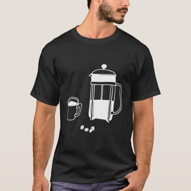 Minimalistisk Fransk Presskaféillustration T Shirt (Framsida)