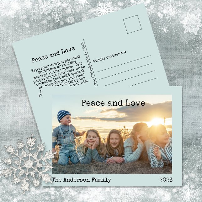 Minimalistisk fred och Kärlek 3-foto Helg Vykort (Wishing you a holiday season of "Peace and Love" this year!)