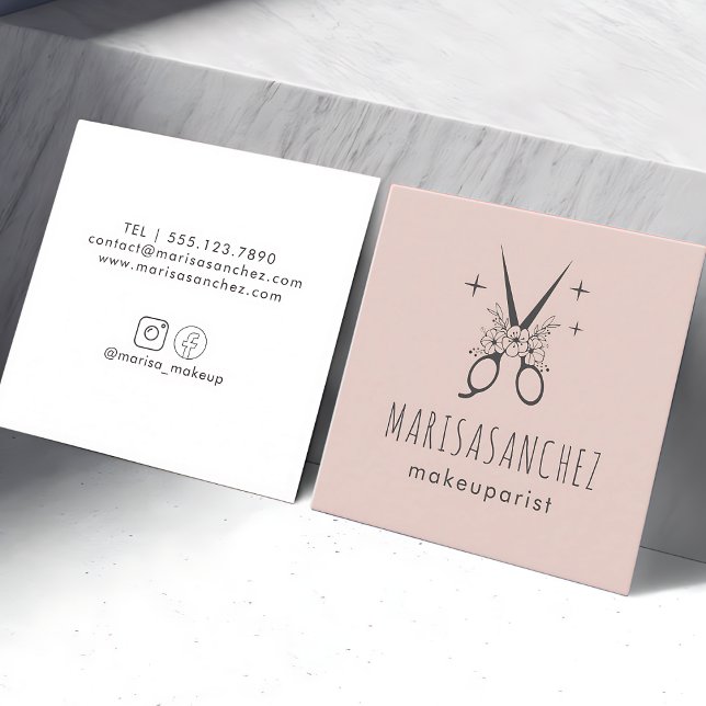 Minimalistisk Frisörkort Fyrkantigt Visitkort (Minimalist Hair Stylist Business Card)