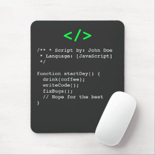 Minimalistisk funktion startDay() Utvecklareskämt Musmatta