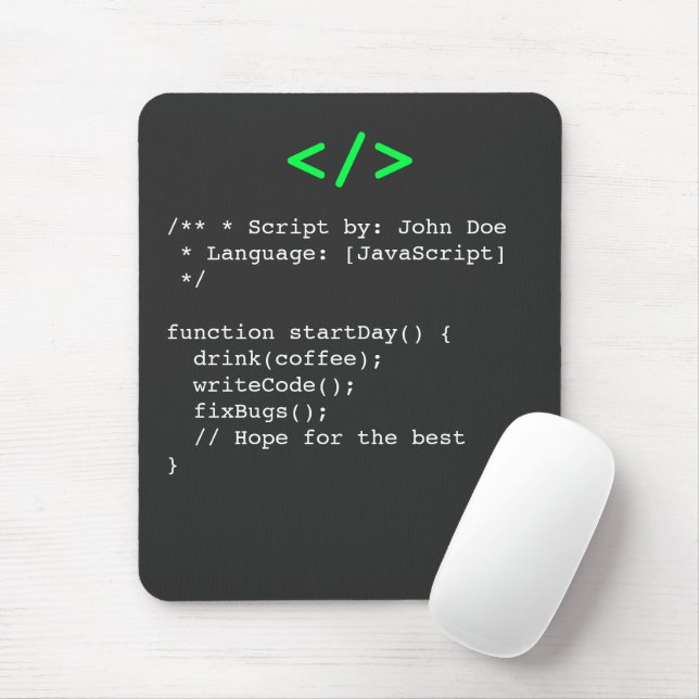Minimalistisk funktion startDay() Utvecklareskämt Musmatta (Med mus)