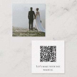 Minimalistisk fyrkantig QR-kod fotobricka för bröl Fyrkantigt Visitkort