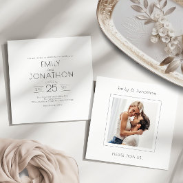 Minimalistisk fyrkantsfotouppgifter på bakre Bröll Inbjudningar