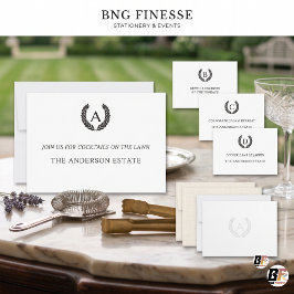 Minimalistisk gammal peng-monogram cocktailfest inbjudningar