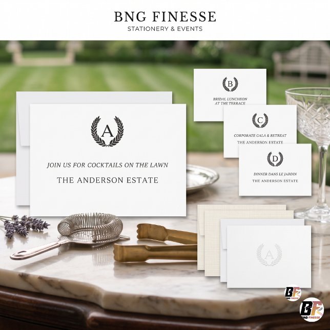 Minimalistisk gammal peng-monogram cocktailfest inbjudningar (#ForYou)