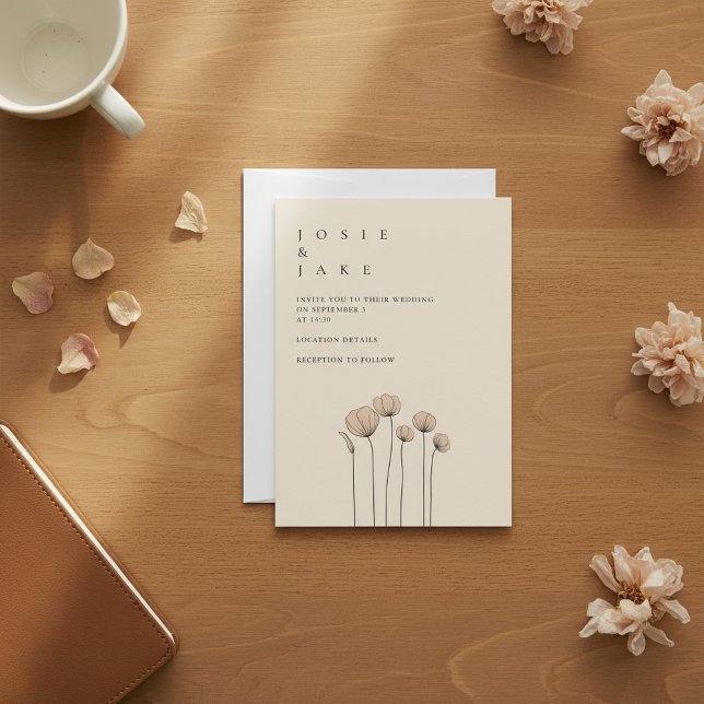 Minimalistisk Garden Blooms Bröllop Inbjudningar (Minimalist Garden Blooms Wedding Invitation.)