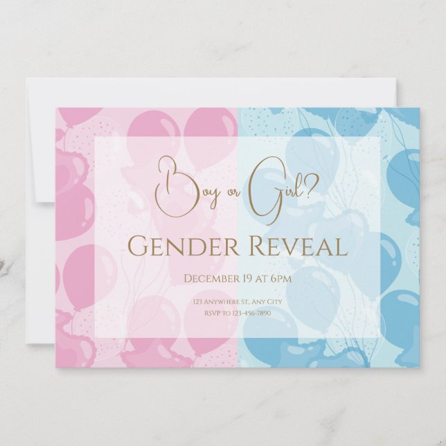 Minimalistisk Gender av rosa och blått Guld Inbjudningar (Framsida)