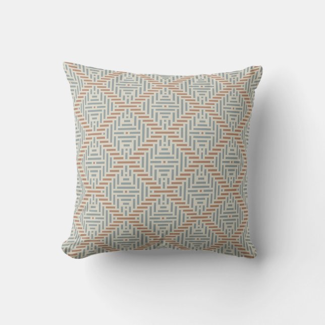 Minimalistisk geometrisk brun och blågrå  kudde (Framsida)