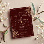 Minimalistisk geometrisk burgundi guld blommigt br inbjudningar<br><div class="desc">Minimalistisk geometrisk burgundi och bröllopsinbjudan till blommigten i guld är perfekt för alla klassmässiga och sofistikerade ceremonier. Den här krävande eleganten som bländar guld blommigt ram gigly är perfekt för trendig- och snyggt-paret. Anpassa den här designen med egen information om meddelande och personlig. Alla designer skrivs ut.</div>