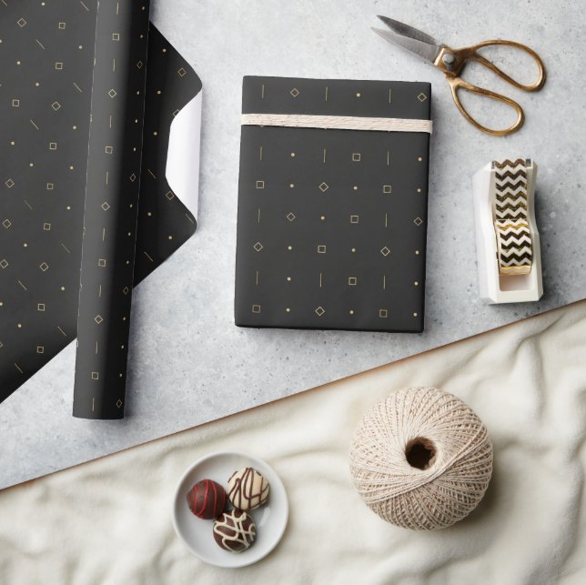 Minimalistisk Geometrisk Guld på Svart Presentpapper (Hantverk)