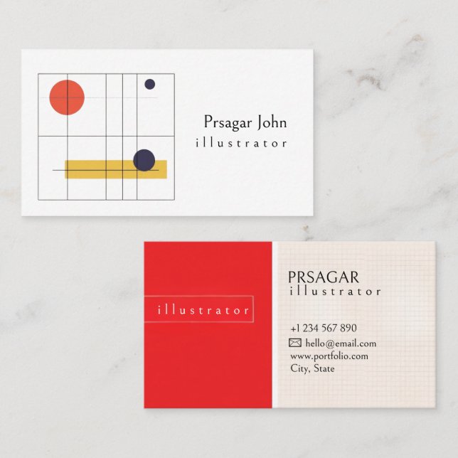 Minimalistisk Geometrisk Illustratör Modern Kreati Visitkort (Fram/baksida)