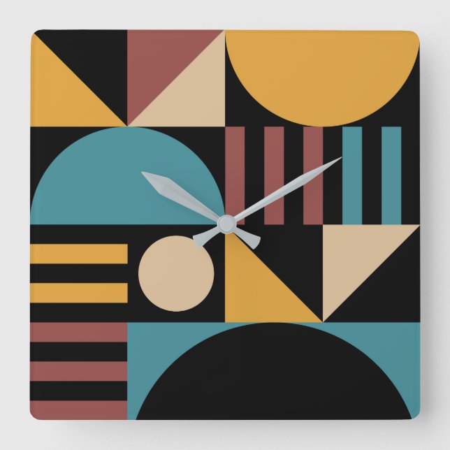 Minimalistisk geometrisk medelårhundradets moderna fyrkantig klocka (Framsida)