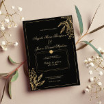 Minimalistisk geometrisk svart guld blommigt bröll inbjudningar<br><div class="desc">Den minimalistiska geometriska svartvinnet och bröllopsinbjudan till blommigten i guld är perfekt för alla klassmässiga och sofistikerade ceremonier. Den här krävande eleganten som bländar guld blommigt ram gigly är perfekt för trendig- och snyggt-paret. Anpassa den här designen med egen information om meddelande och personlig. Alla designer skrivs ut.</div>
