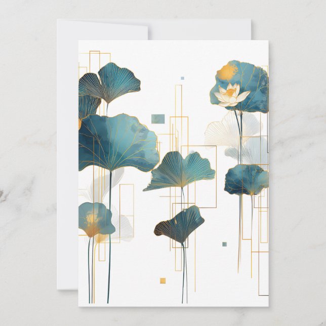 Minimalistisk Ginkgo Lotus Zen Line Julkort (Framsida)