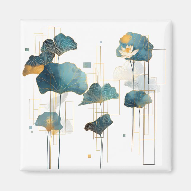 Minimalistisk Ginkgo Lotus Zen Line Magnet (Framsidan)
