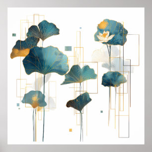 Minimalistisk Ginkgo Lotus Zen Line Poster