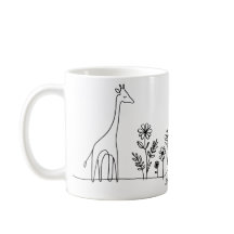 Minimalistisk Giraffe Flowers Line Art Teckning