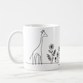 Minimalistisk Giraffe Flowers Line Art Teckning Kaffemugg