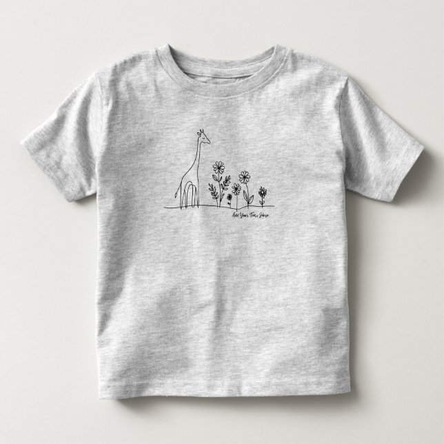 Minimalistisk Giraffe Flowers Line Art Teckning T Shirt (Framsida)