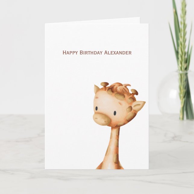 Minimalistisk Giraffe Teckning Personlig Birthday Kort (Framsida)