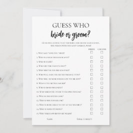 Minimalistisk gissning: Vem- eller Groom-spelkort Inbjudningar