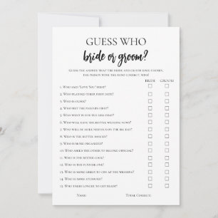 Minimalistisk gissning: Vem- eller Groom-spelkort Inbjudningar