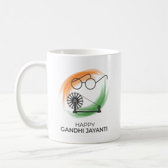 Minimalistisk Glad Gandhi Jayanti Kaffe Mugg (Vänster)