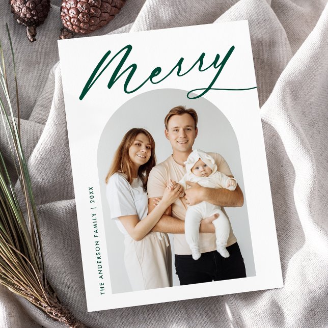 Minimalistisk Glad Grön Skriptvalvs Foto Julkort (Skapare uppladdad)