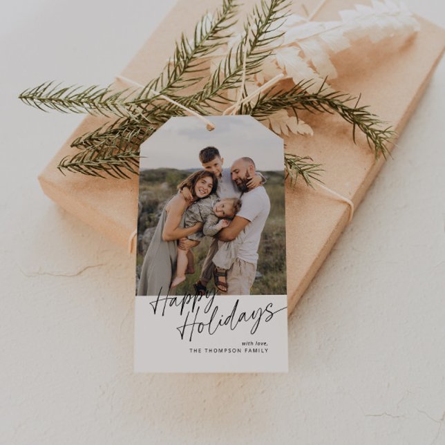 Minimalistisk Glad helg för julfotopatecken Presentetikett (Skapare uppladdad)