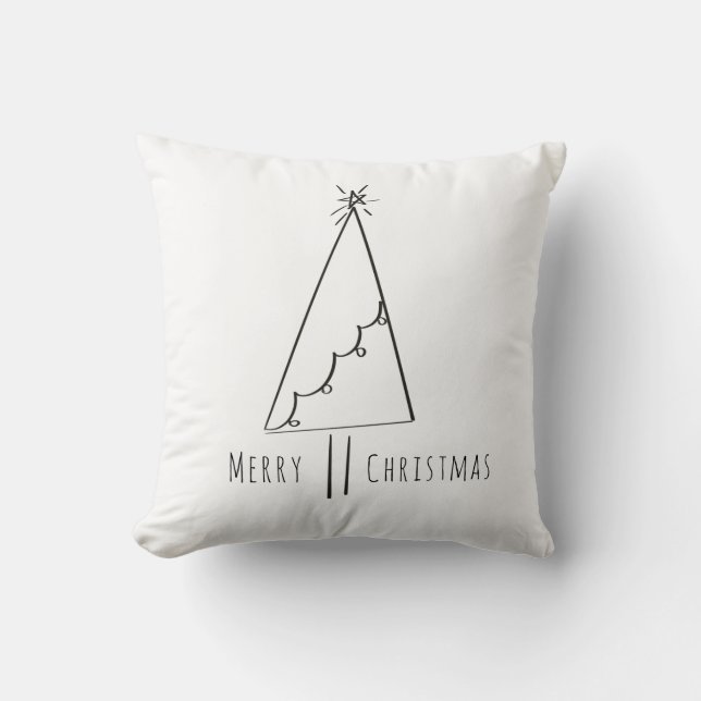 Minimalistisk Glad jul Gran Linje Konst  Kudde (Framsida)