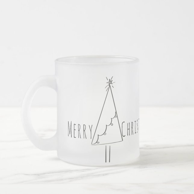 Minimalistisk Glad jul gran Linjekonst Kaffe Mu Frostad Glasmugg (Vänster)