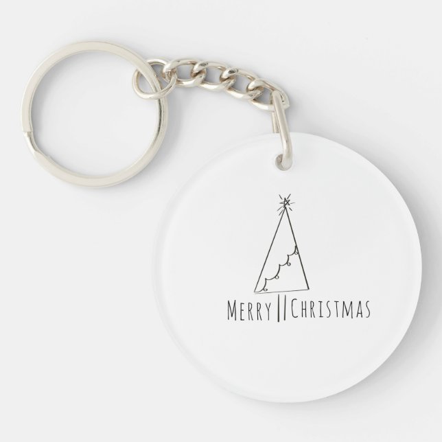 Minimalistisk Glad jul gran Linjekonst Nyckelring (Framsidan)