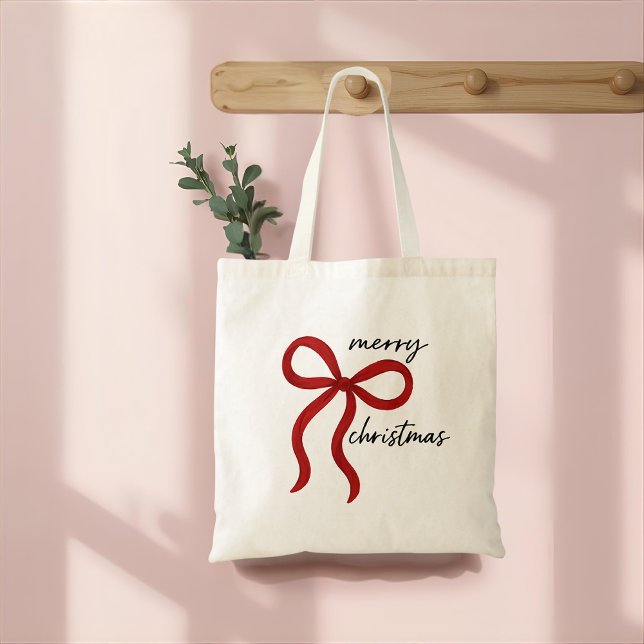 Minimalistisk Glad Jul Röd Slinga  Tygkasse (Skapare uppladdad)